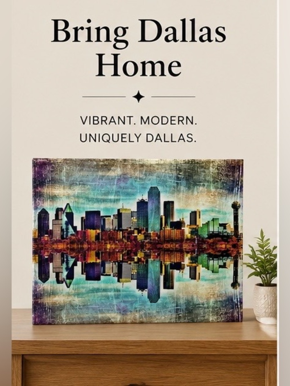 Dallas Texas Skyline Canvas Art Colorful Cityscape Wall Decor